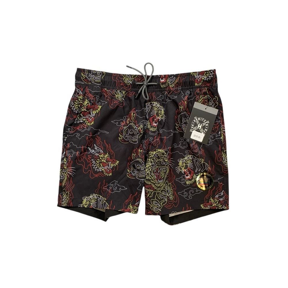 Howitzer Boardshort Mens S Small Black Neon Rager Stretch Drawstring Hybrid Swim